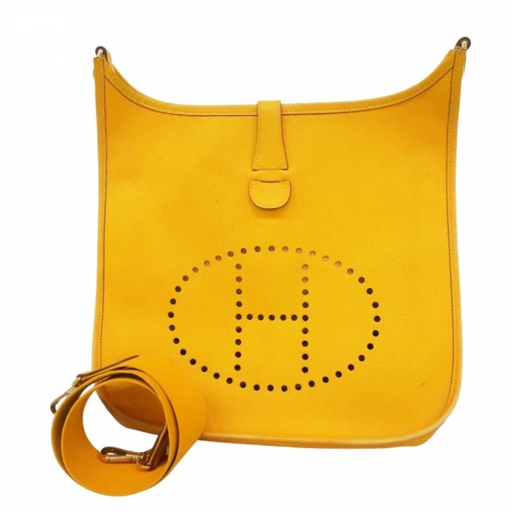 Authentic HERMES EVELYNE GM clemence Jaune Amber yellow crossbody bag