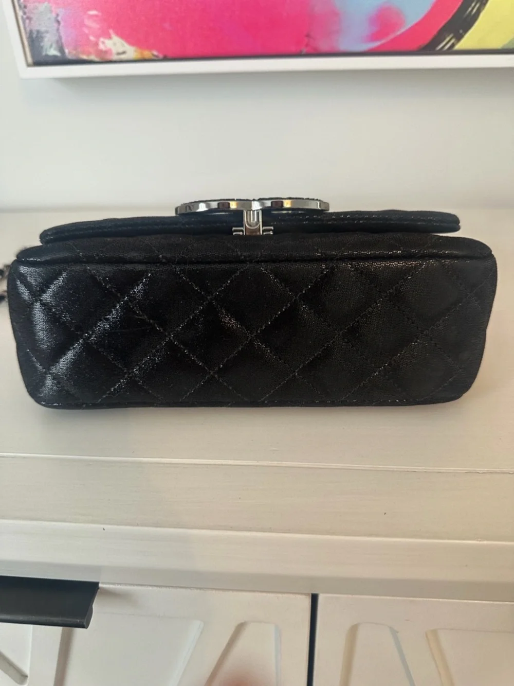 Chanel Quilted CC Crystal Black Leather Shoulder Bag with Chain Strap - Picture 14 of 16