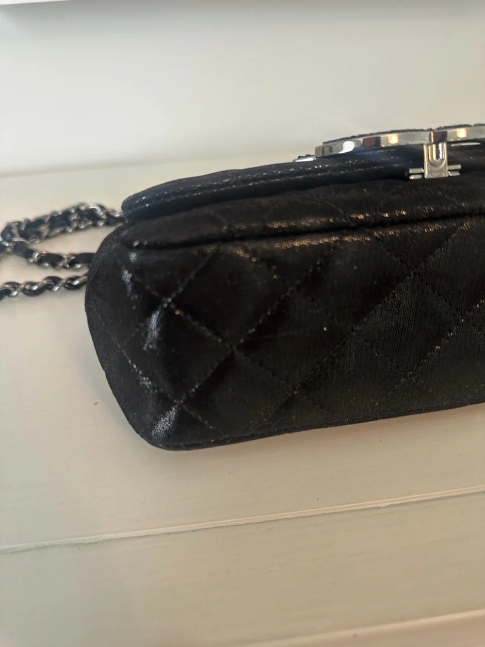 Chanel Quilted CC Crystal Black Leather Shoulder Bag with Chain Strap - Picture 15 of 16