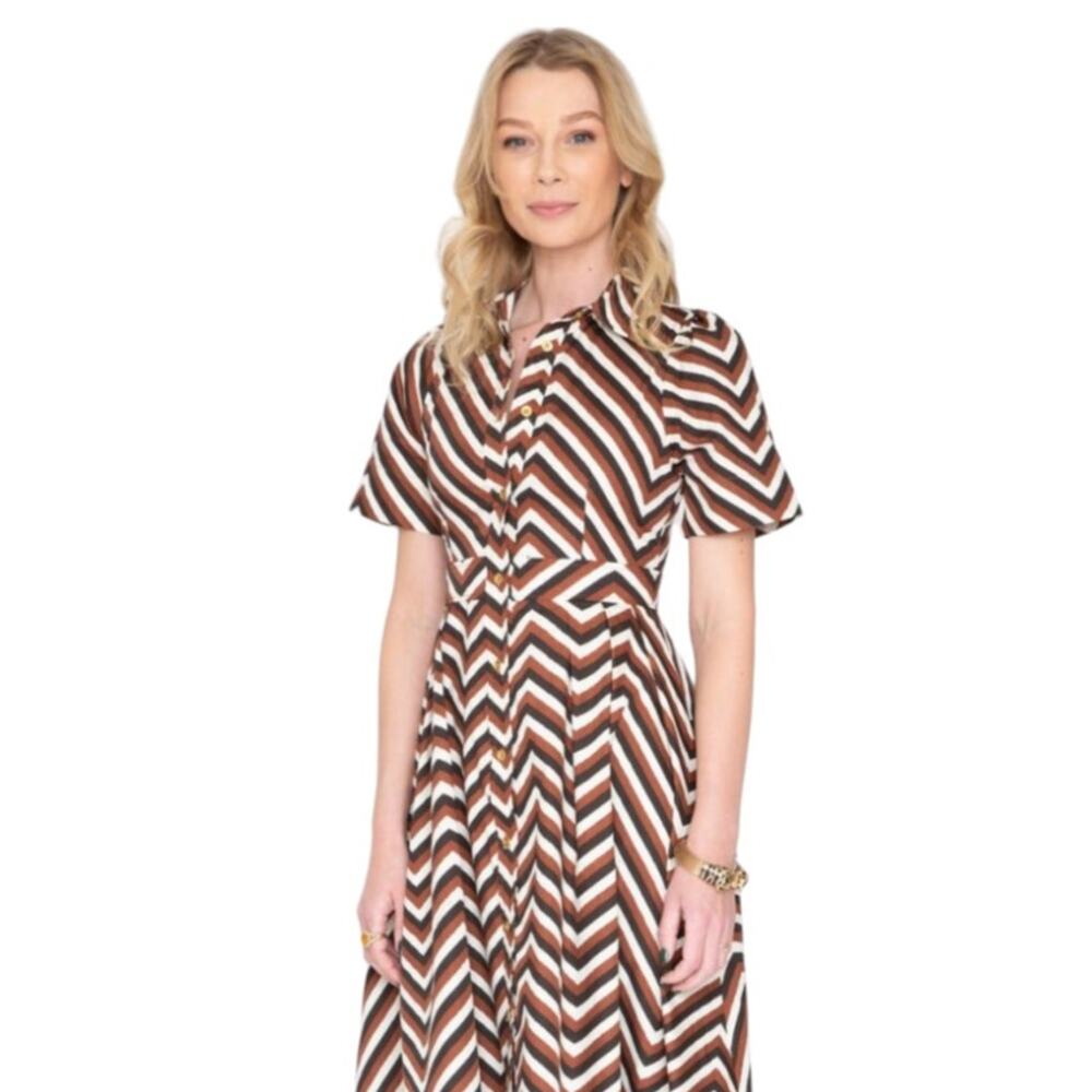 Never A Wallflower Safari Chevron Stripe Maxi Button Down Shirt Dress