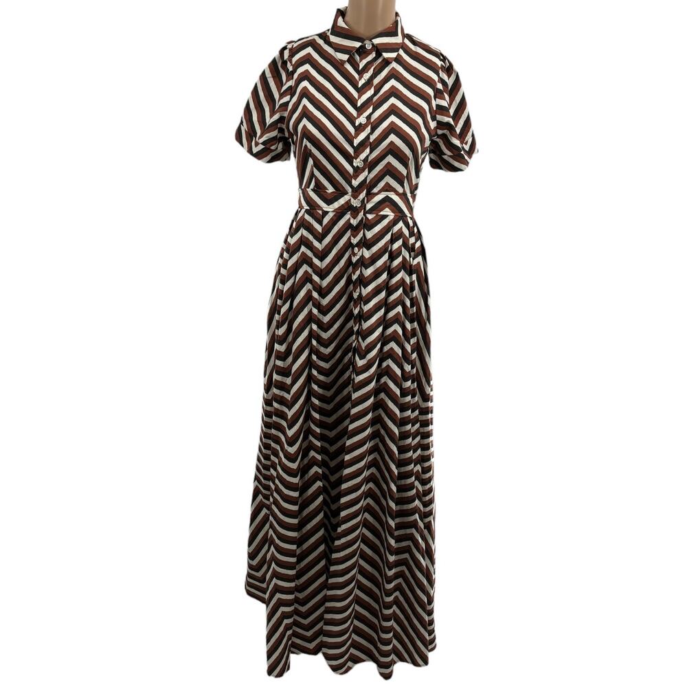 Never A Wallflower Safari Chevron Stripe Maxi Button Down Shirt Dress - Picture 2 of 9