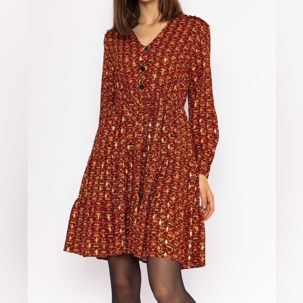 NWT Rowen Avenue Paris Dress in Multi Print Relaxed fall geometrical Dress Small