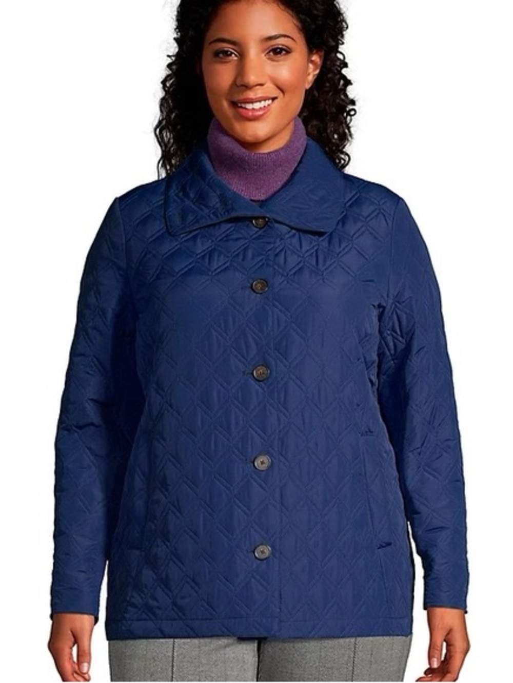 Lands End Quilted Blue Women's Jacket - Classic Button-Up Coat 2X
