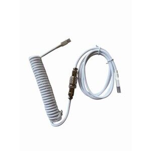 NEW White Coiled USB C Keyboard Cable Braided Detachable 5 Pin Aviator Connector