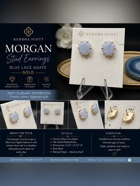 Kendra Scott Morgan Earrings in Blue Lace Agate Gold – Retired/HTF/Collector’s