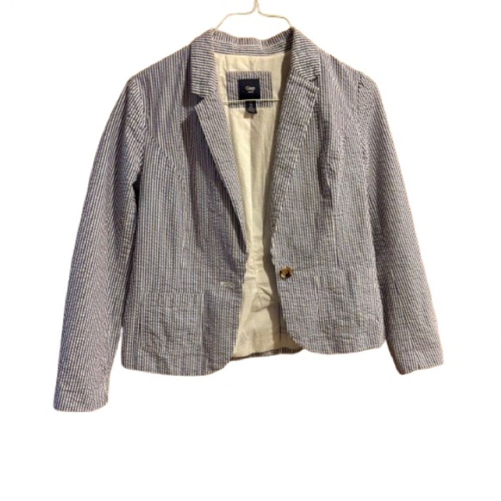 GAP Women's Navy and White Seersucker Blazer size 4 Preppy Classic