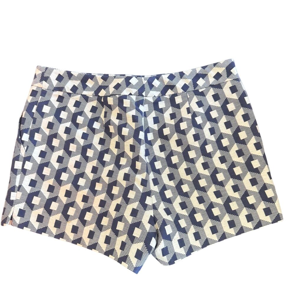 TRINA TURK Retro High Waist Navy Gray Geometric Print 3" Shorts Women's Sz‎ 10