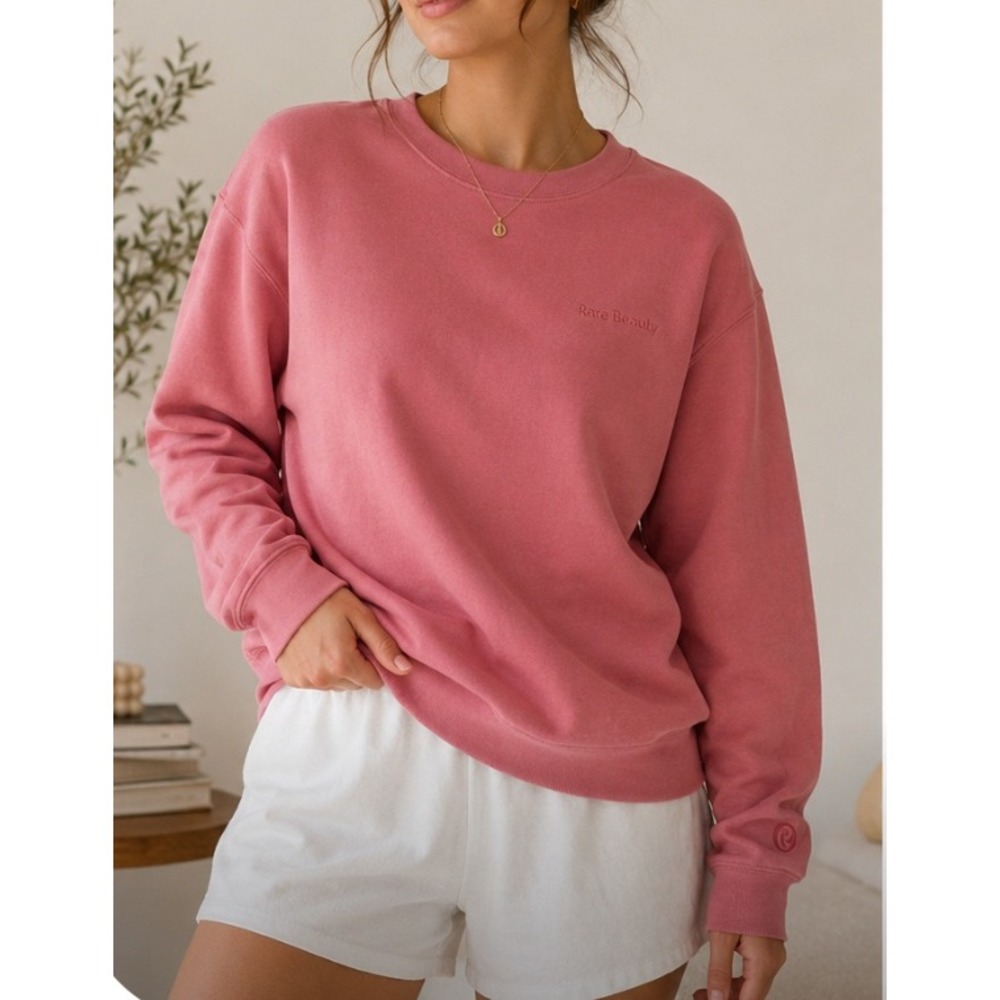 Rare Beauty Selena Gomez Berry Pink Crewneck Sweatshirt Small Logo Pullover