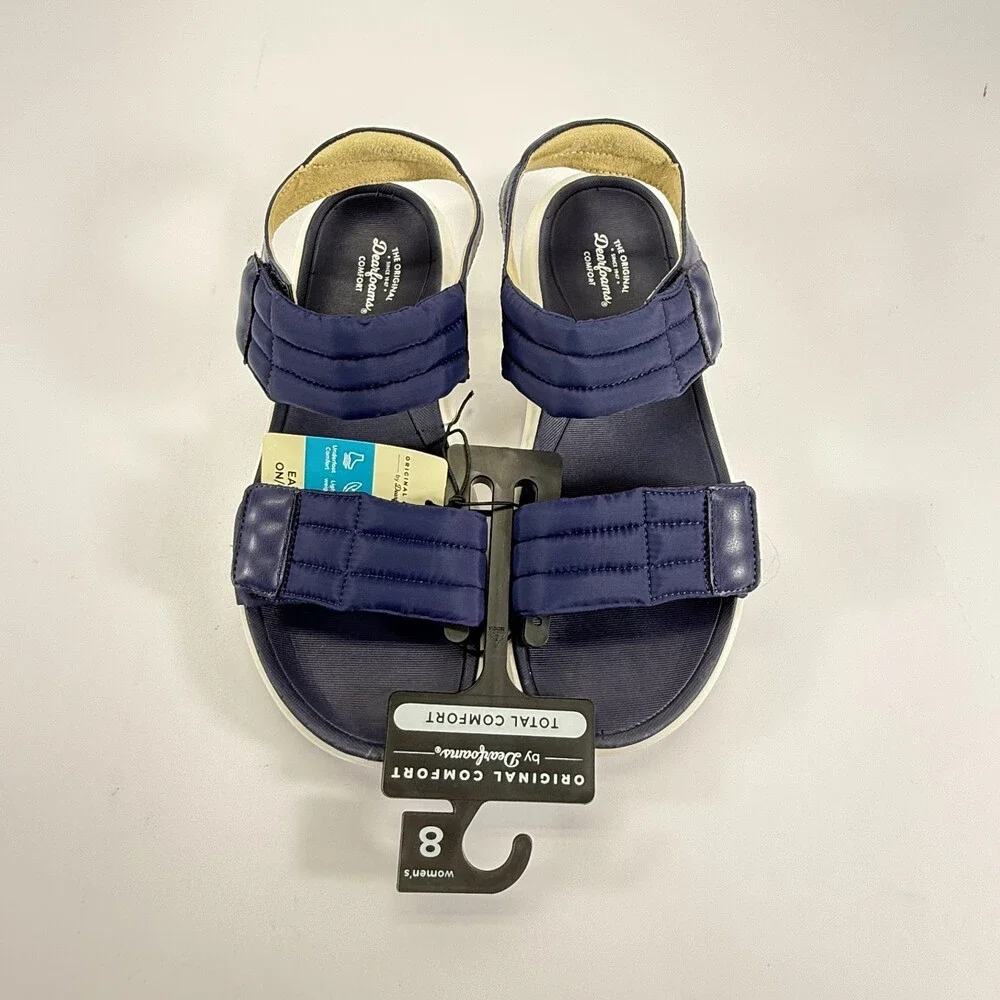 NWT Total Comfort Dearfoams Women’s Navy Sandals Easy On Off Size 8 - Picture 1 of 6
