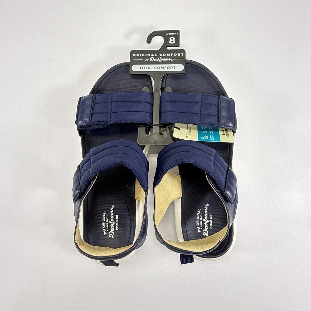 NWT Total Comfort Dearfoams Women’s Navy Sandals Easy On Off Size 8 - Picture 2 of 6