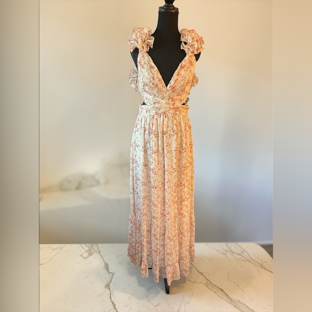 Fate Floral Maxi Dress M Boho Cottagecore Wedding Guest Lace Up Back Dress