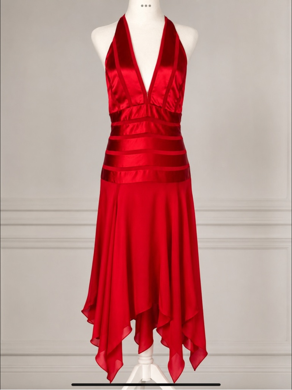 BCBGMAXAZRIA Pure Silk Halter Dress Red Y2K Glam Cocktail Evening Dress 10P