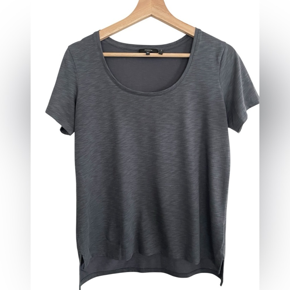Theory Slub Modal Scoop Neck Tee Slate Gray Medium Easy Fit - Picture 10 of 10