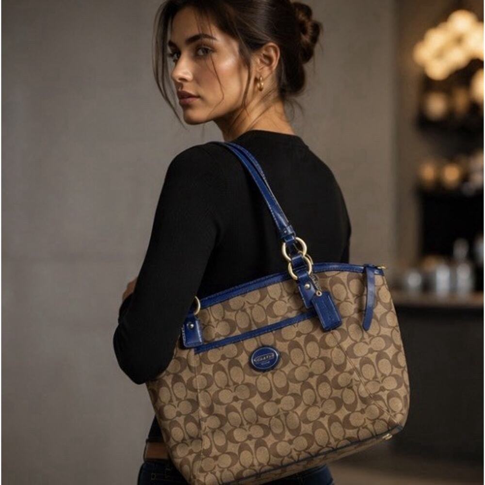 Authenticated Coach PEYTON POCKET SIGNATURE TOTE COBALT BLUE F19816