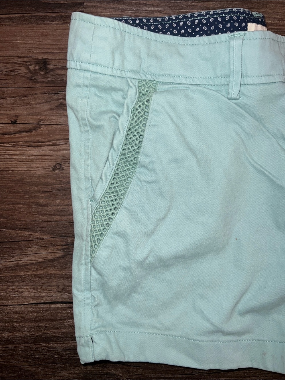 Lucy & Laurel Mint Crochet-Trim High Waist Shorts - Picture 4 of 4
