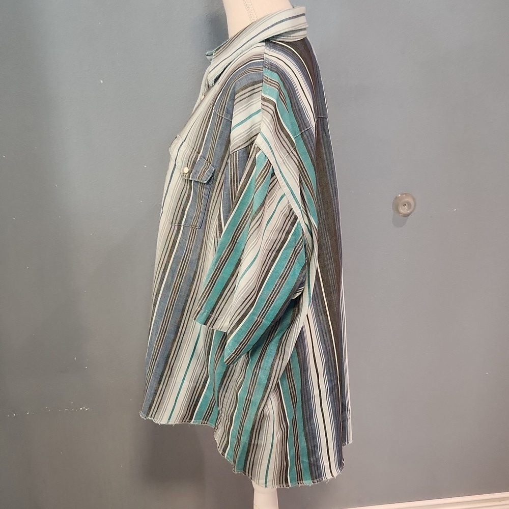 Wrangler Vintage Western Cowboy Cut Striped Canvas Pearl Snap Button Shirt Retro - Picture 3 of 10