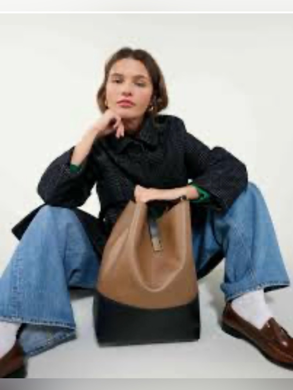 Old Navy Two-Tone Brown and Black Leather Shoulder Tote - Picture 3 of 10