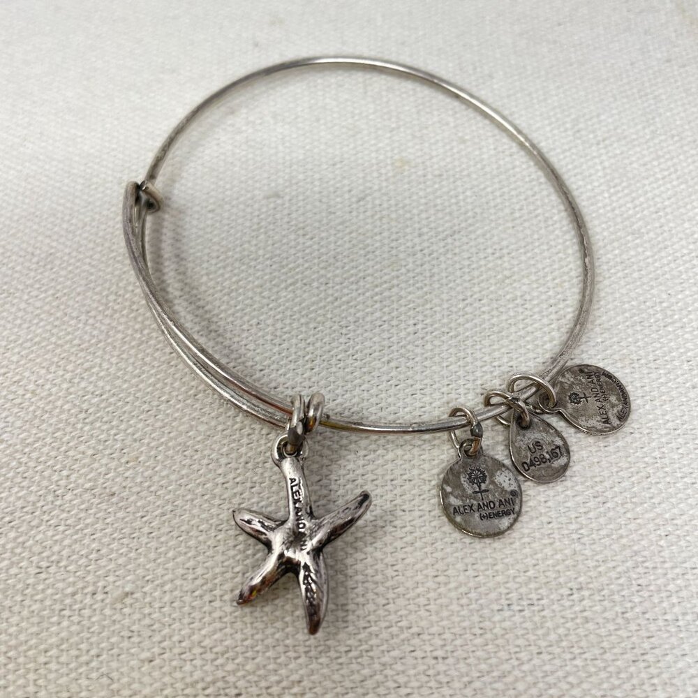 Alex and Ani Starfish Charm Bangle Bracelet Expandable Beach Summer Silver-Tone - Picture 5 of 6