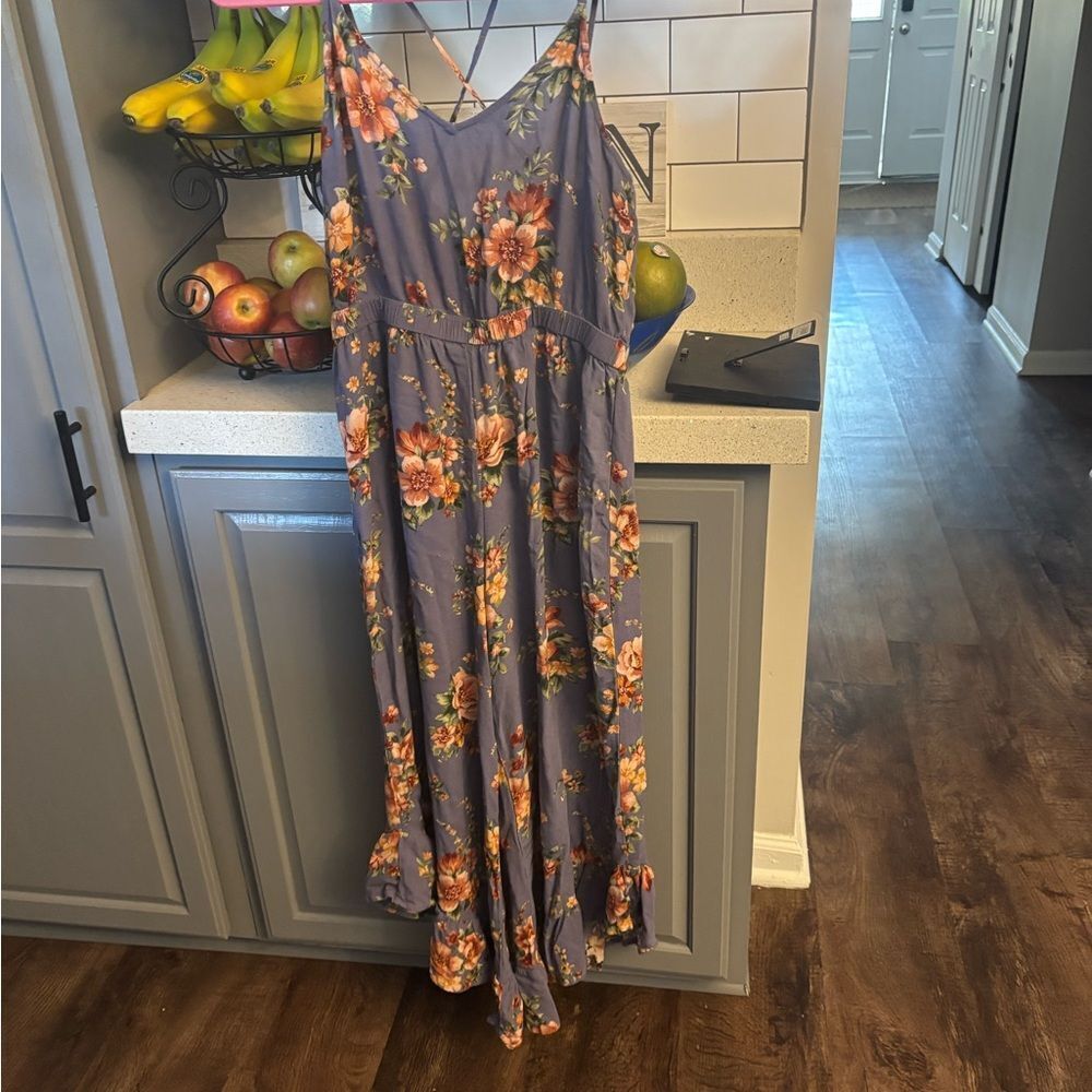 American Eagle Outfitters Floral Jumpsuit - Blue and Orange