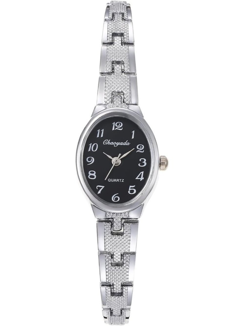 Women's Silver Black Analog Quartz Oval Bracelet Elegant Adjustable Dainty Watch