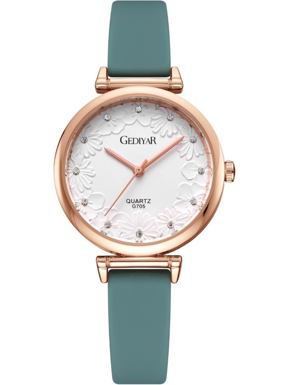 Women's Green Quartz Silicone Band Nurses Lady Floral Pattern Crystal Watch