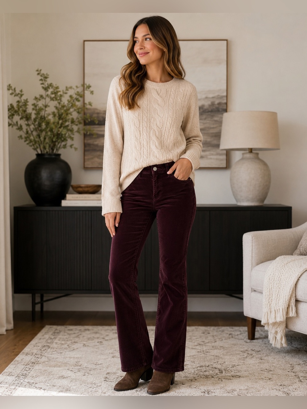 Lands’ End Burgundy Corduroy Pants Women’s Size 10 Bootcut Stretch 31” Inseam