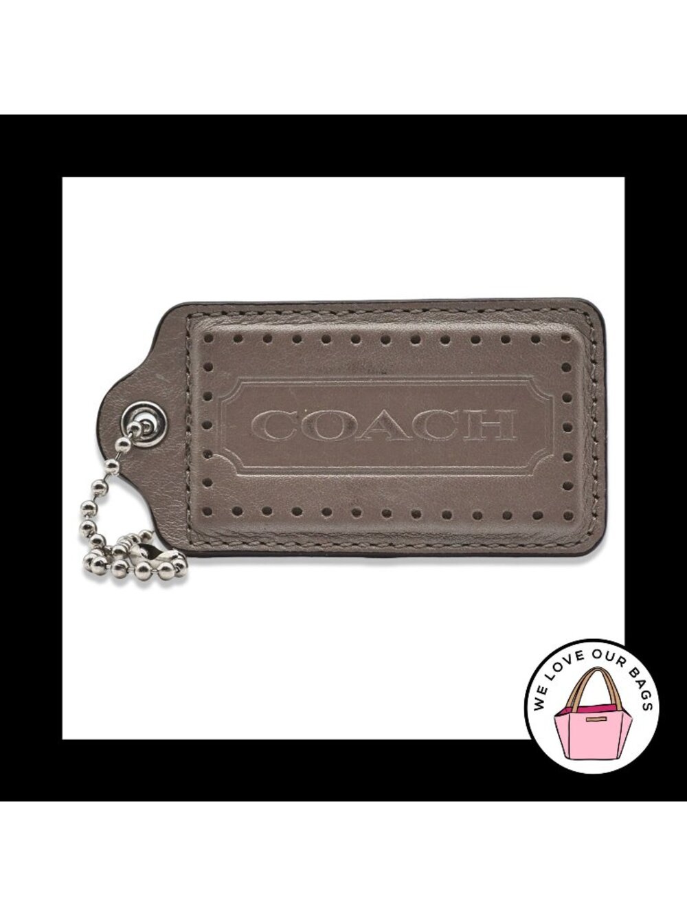 HUGE COACH PERFORATED Hang Tag 3.5" Bag Charm Keychain Fob Taupe Brown Leather
