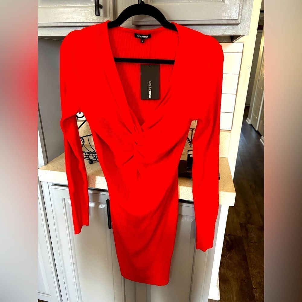 Elegant Apple Red Bodycon Sweater Dress by Fashionnova, NWT