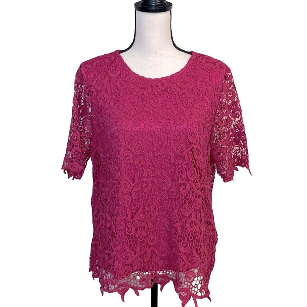 Philosophy Fuchsia Lace Top Size Large