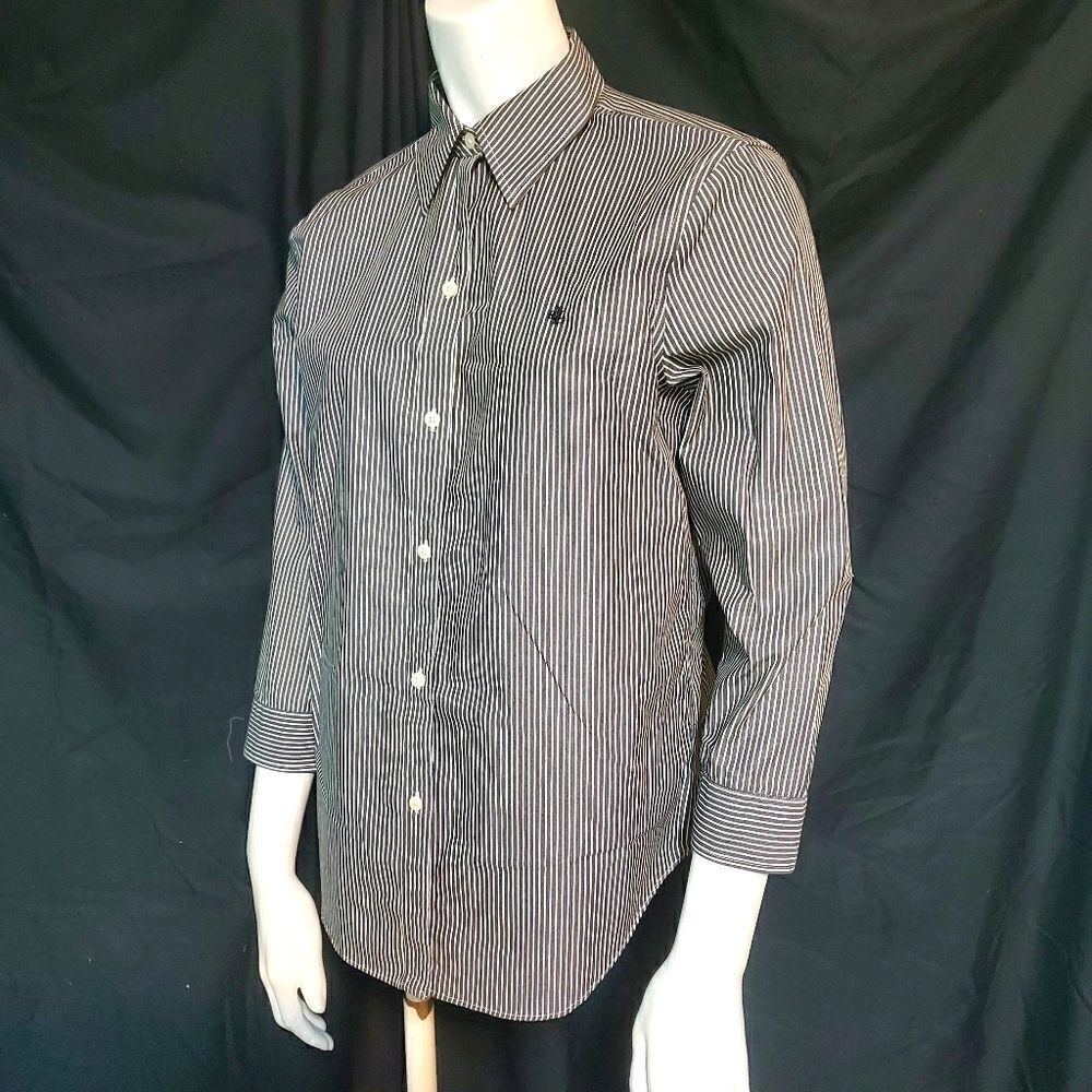 Lauren Gray & White Striped Button Down Shirt (XS)