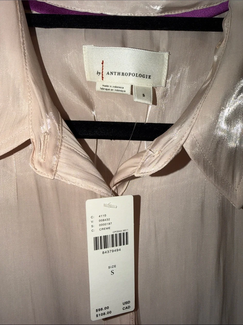 Anthropologie Pale Cream Iridescent Button-Down Shirt - Picture 2 of 10