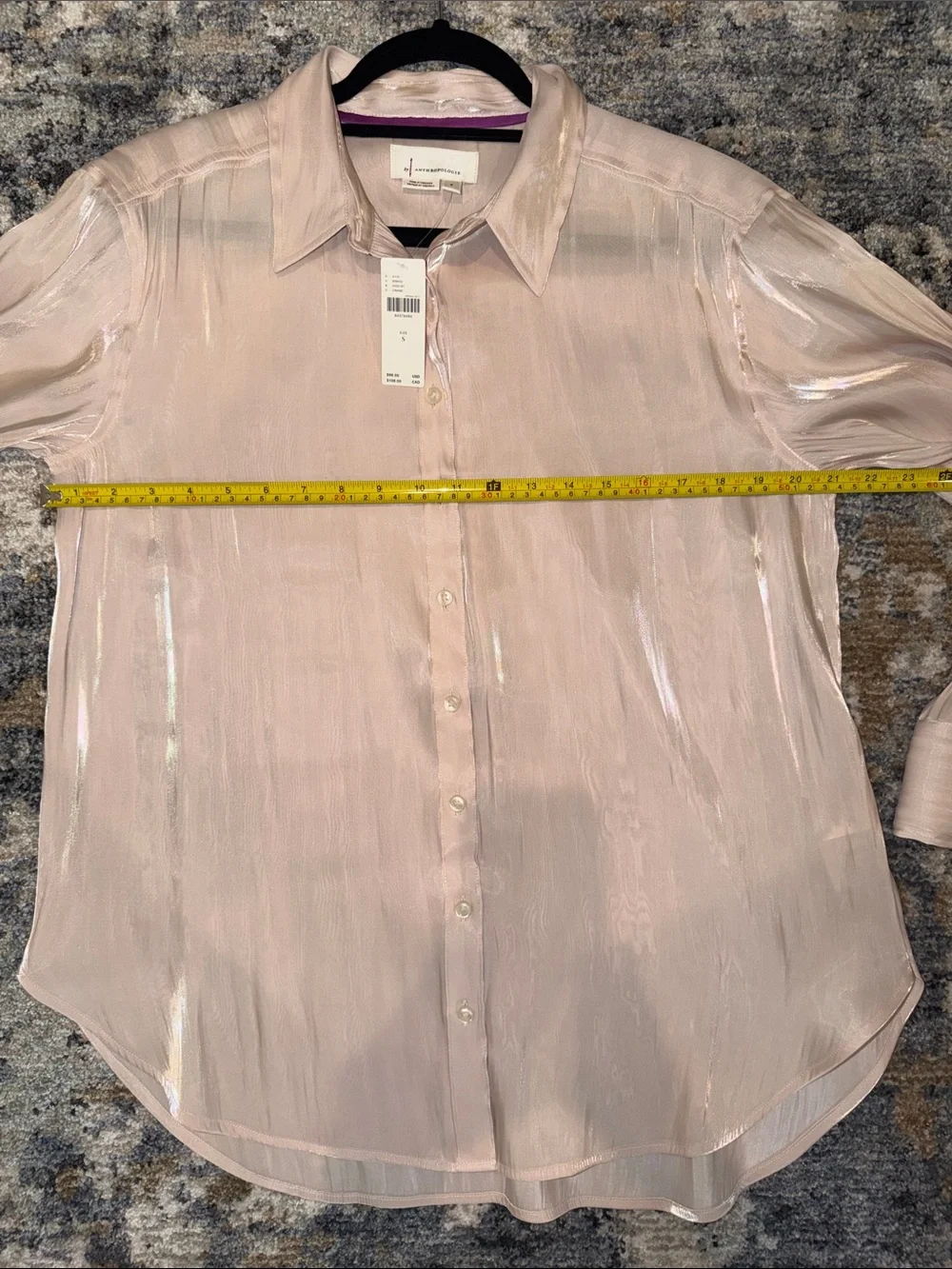 Anthropologie Pale Cream Iridescent Button-Down Shirt - Picture 8 of 10