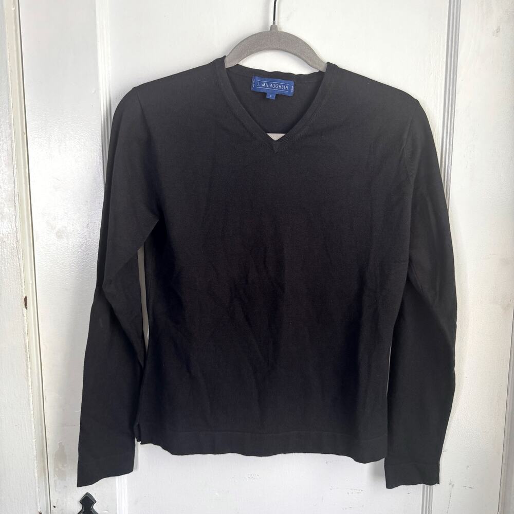 J. McLaughlin V-Neck Cotton Blend Knit Sweater Shirt Top Small S Classic Black