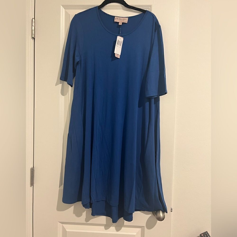 NWT Philosophy Mini Knit CasualStretchy Swing Dress in Stormy Seas Blue