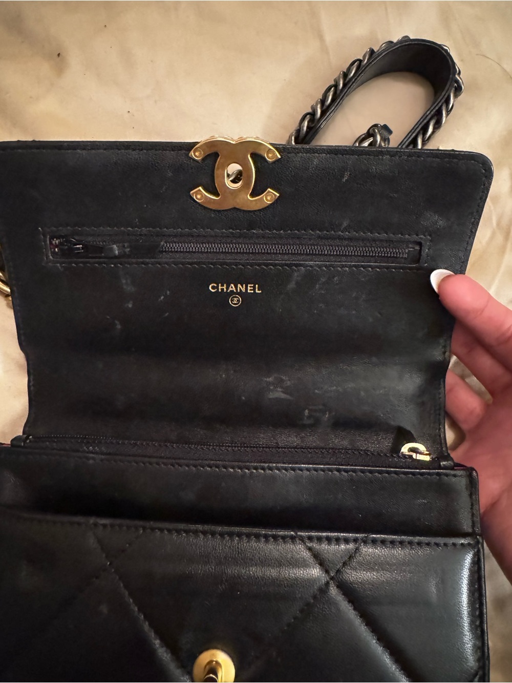 CHANEL Agneau Brill Black Mini Shoulder Bag with Gold Chain - Picture 6 of 13