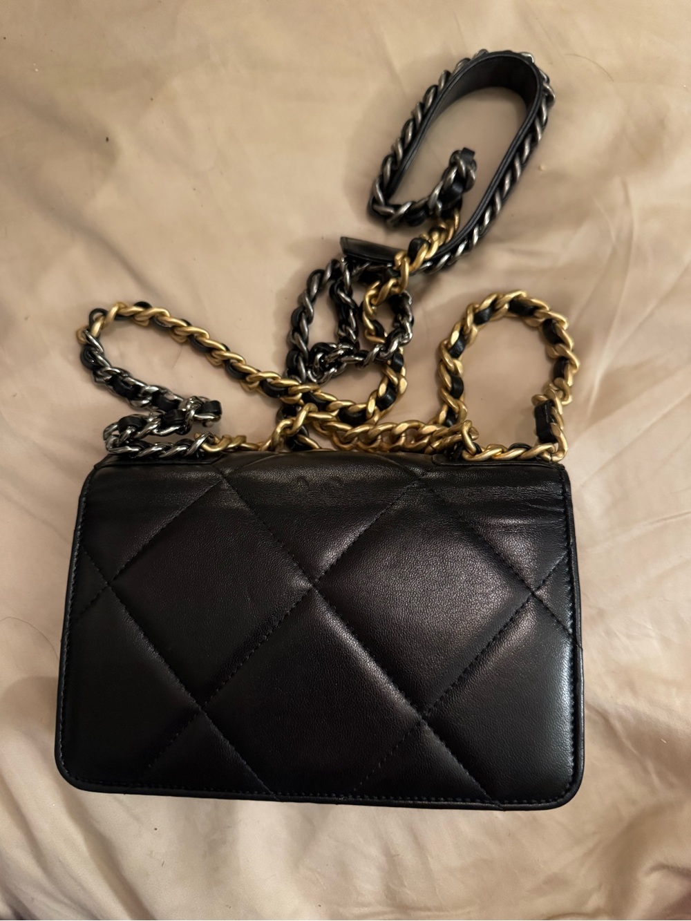 CHANEL Agneau Brill Black Mini Shoulder Bag with Gold Chain - Picture 12 of 13