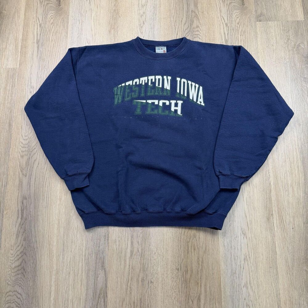 Vintage Western Iowa Tech Sweatshirt Mens XL Blue Oversized College Made USA 90s