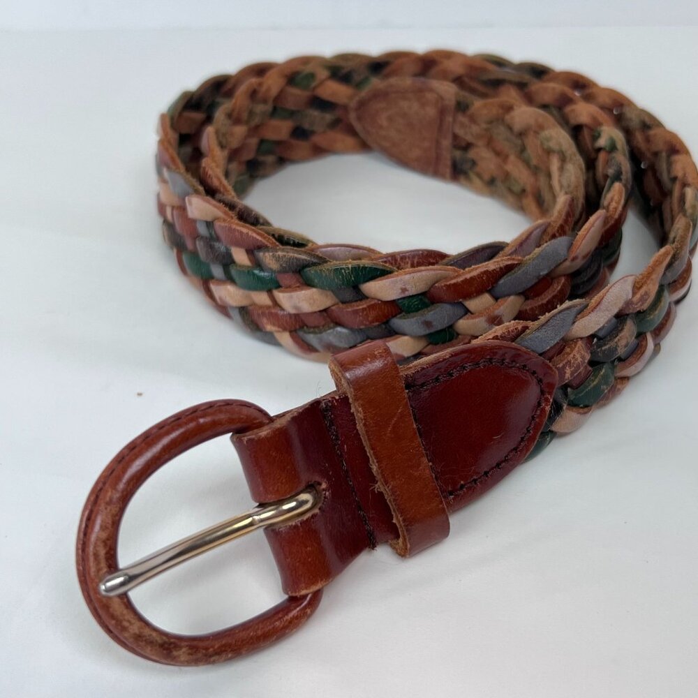 Genuine Leather Braided Belt Multicolor by Country‎ Seat M VTG 90's Adjustable