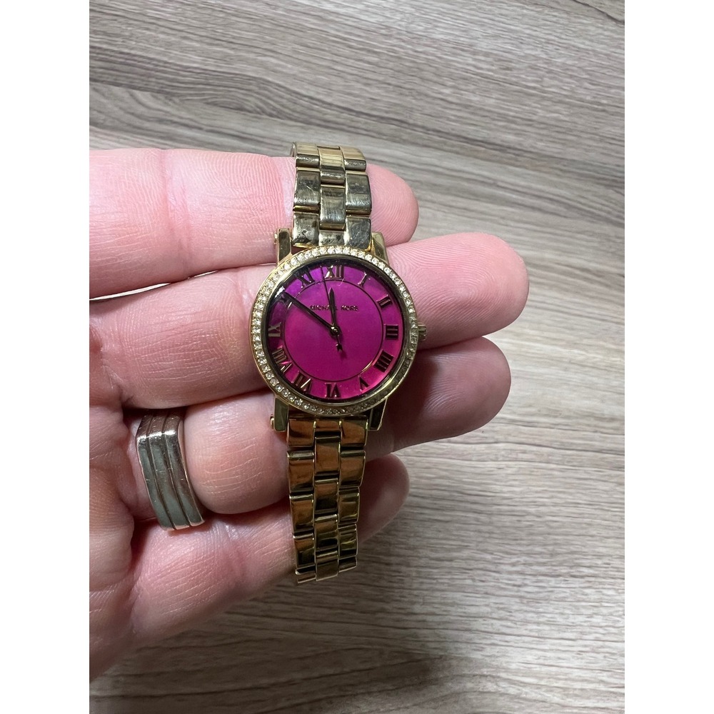 Michael Kors MK-3708 Norie Gold Tone Magenta Dial Roman Numeral Ladies‎ Watch