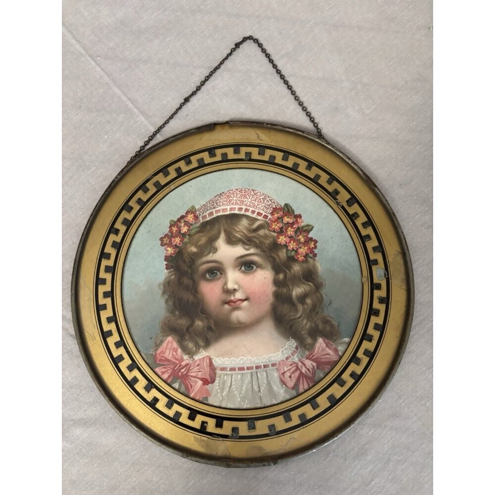 Antique Victorian Chimney Flue Cover Girl Child Portrait Period Clothing Mica
