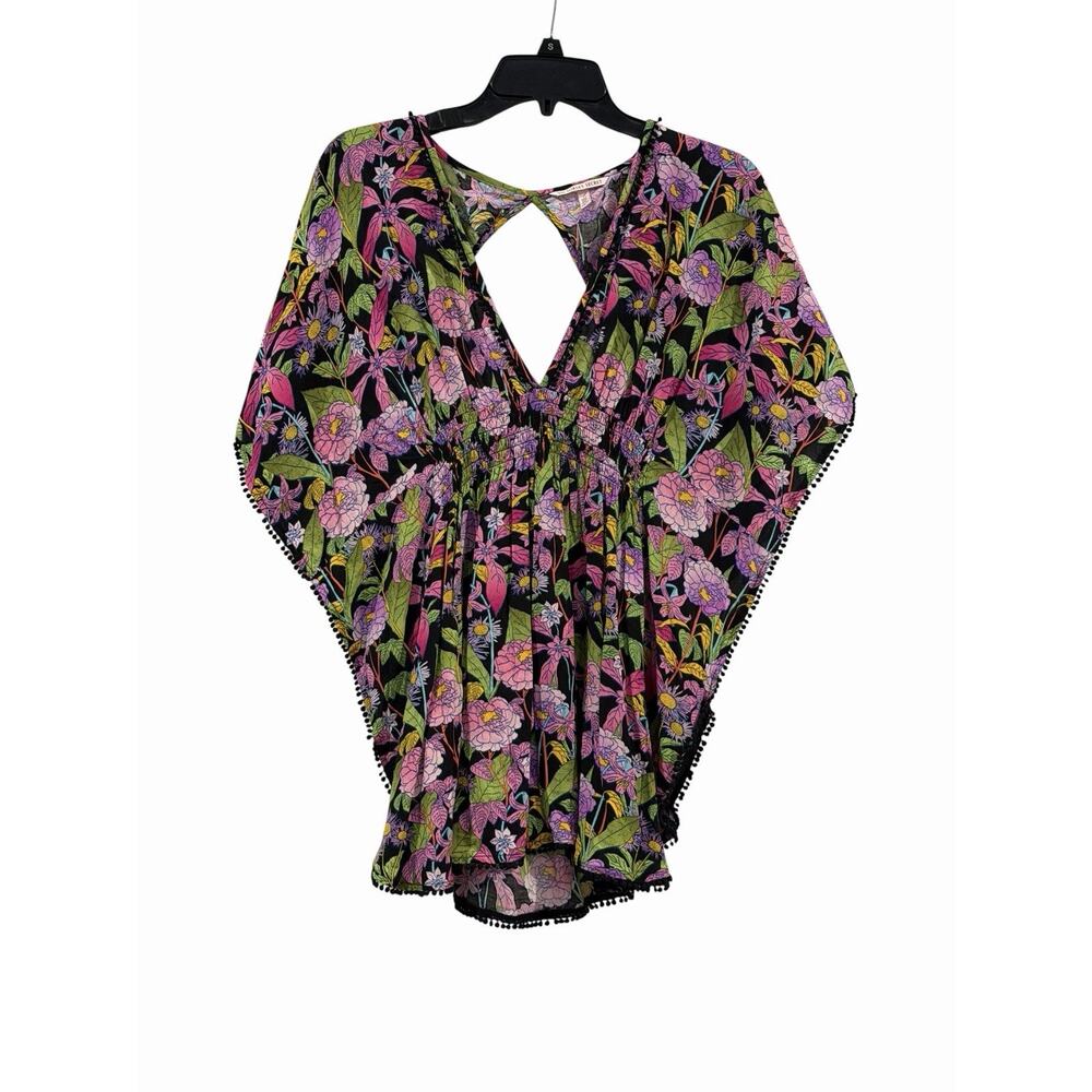 Victoria’s Secret Black & Pink Floral Garden Tapestry Caftan Swim Cover-Up Sz XS