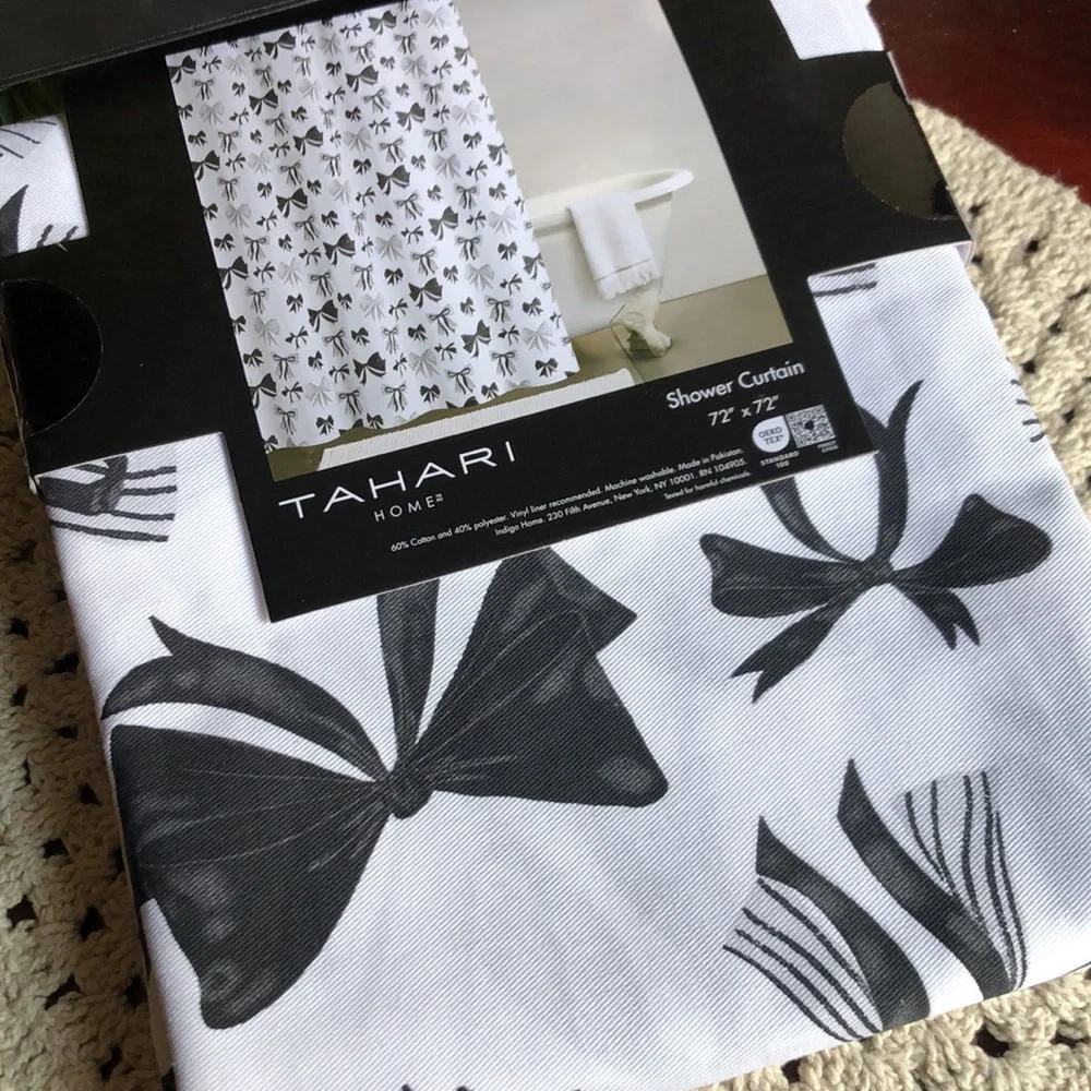 Tahari Home Monochrome BOW Shower Curtain - Picture 6 of 7