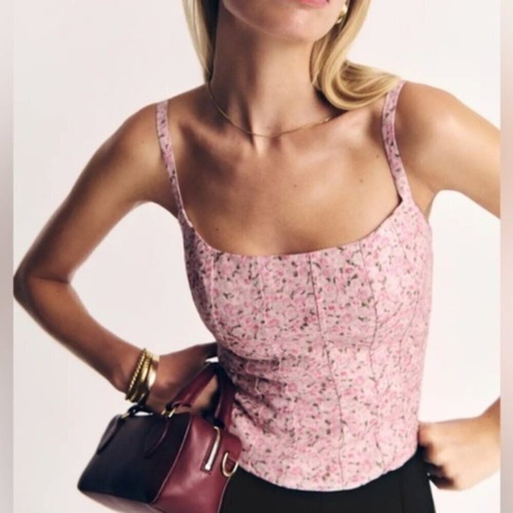NEW Reformation Hattie Linen Top in Rosin Pink Floral | size 0