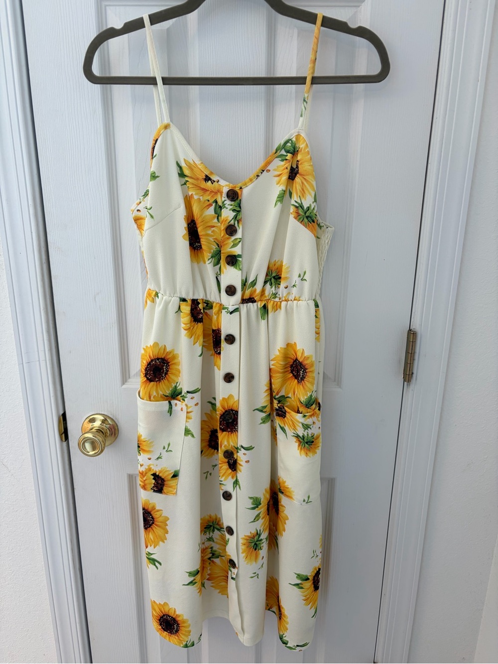 Amazon White Sunflower Button-Front Midi Sundress