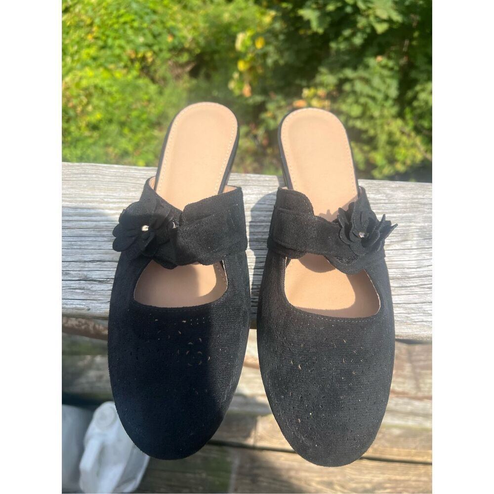 No Brand Black Faux Suede Mules Sz 42 (11.5) NIB - Picture 2 of 8