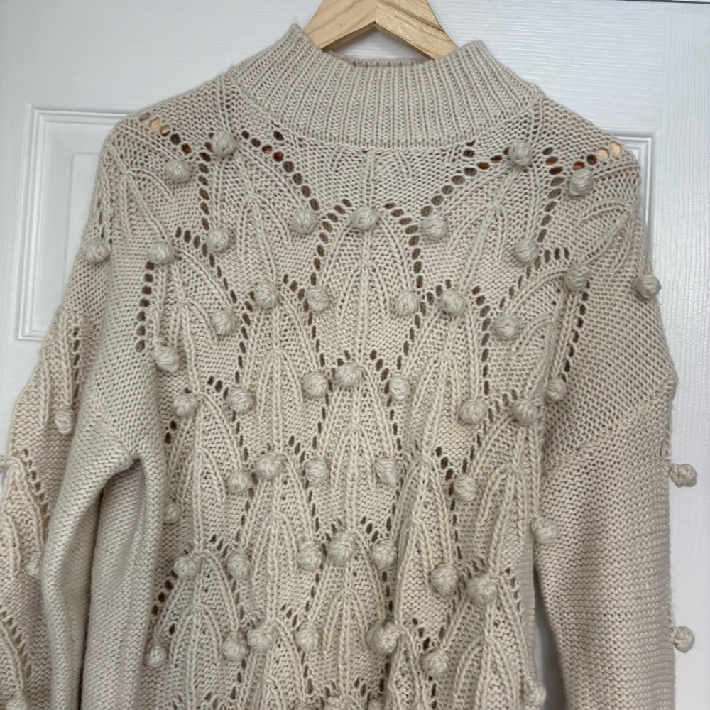 Pink Lily Cream Pom Pom Sweater Size Small‎ - Picture 3 of 8
