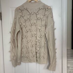 Pink Lily Cream Pom Pom Sweater Size Small‎