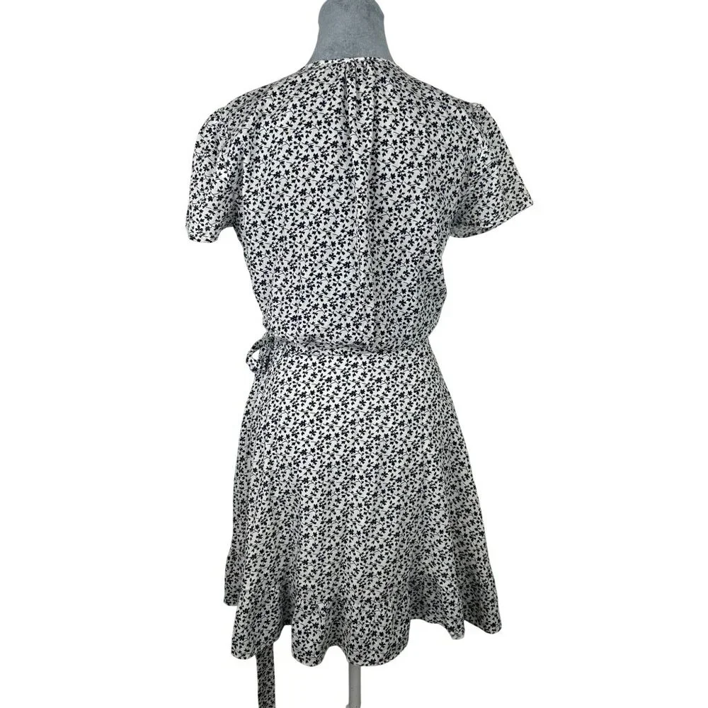 Aakaa Black and White Floral Wrap Mini Dress - Picture 2 of 11