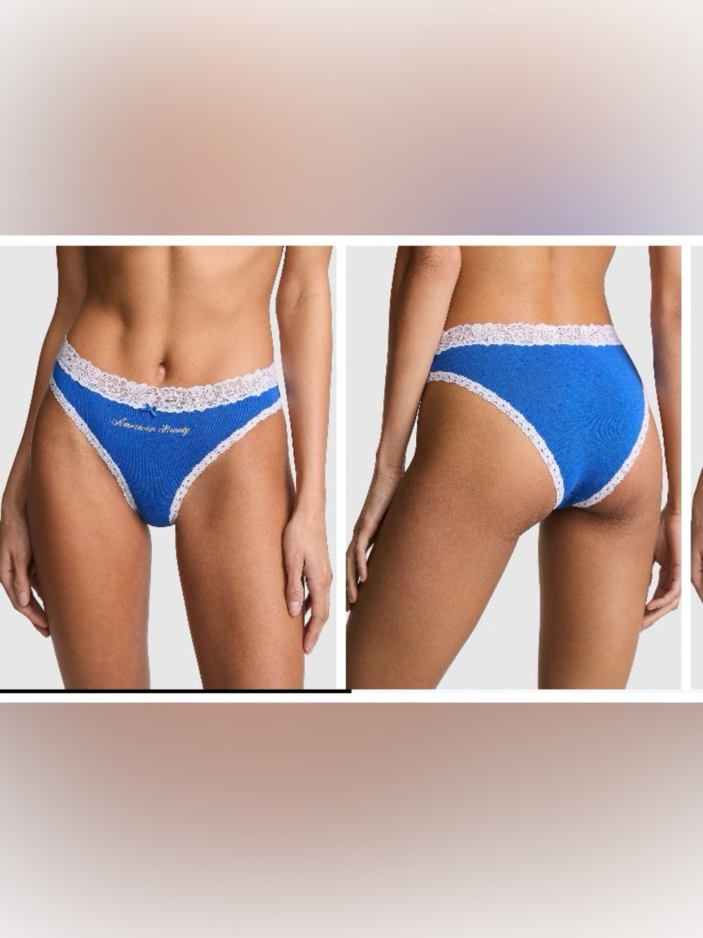 💙VS Pink American Beauty cotton cheeky panty with lace trim sz L NWT