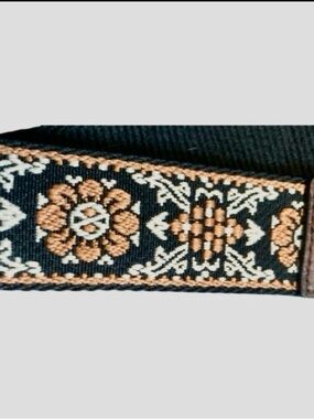 Boho Embroidered Guitar Bag Strap Adjustable Floral Purse Strap Black Brown